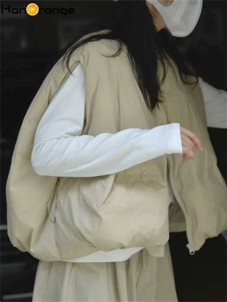 HanOrange 2024 Autumn Winter O-neck Vest Women Loose Profile Fluffy Warm Sleeveless Top Jacket Female Black/Blue/Light ApricotT251128