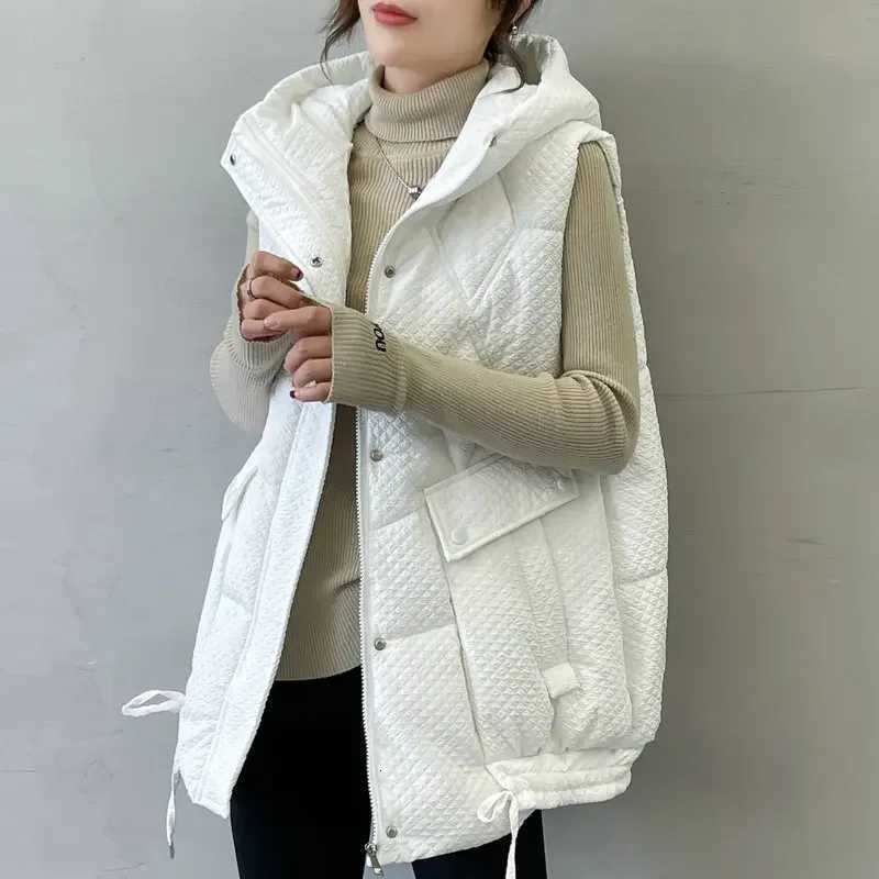 New Autumn Winter Womens Vest Jacket Fashion Down Cotton Vest All-match Hooded Sleeveless Loose Female Waistcoat Outwear TopsT251128