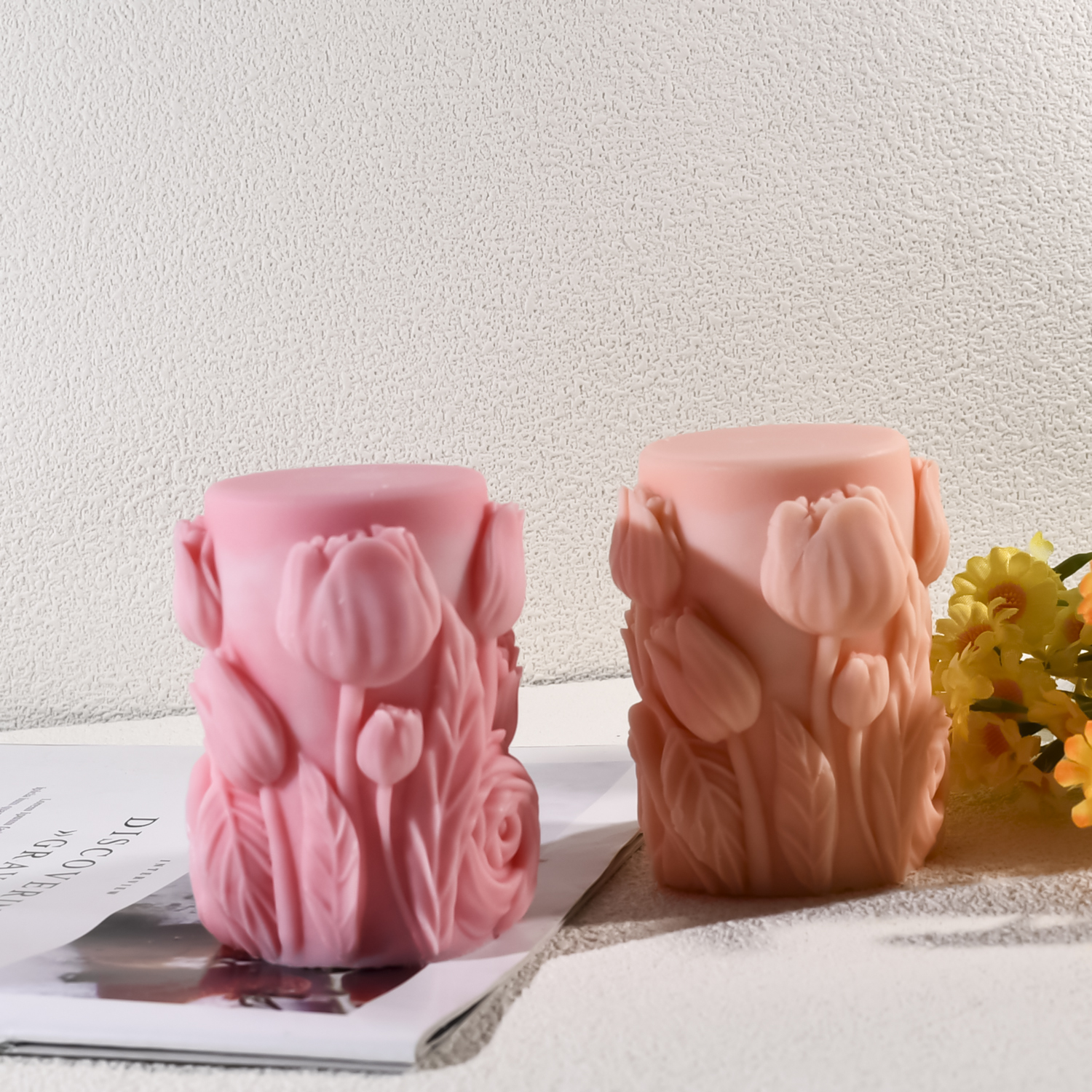 Tulip Cylinder Candle Silicone Mold Diy Scented Candle Plaster Handmade Soap Mold Home Decoration Decoration