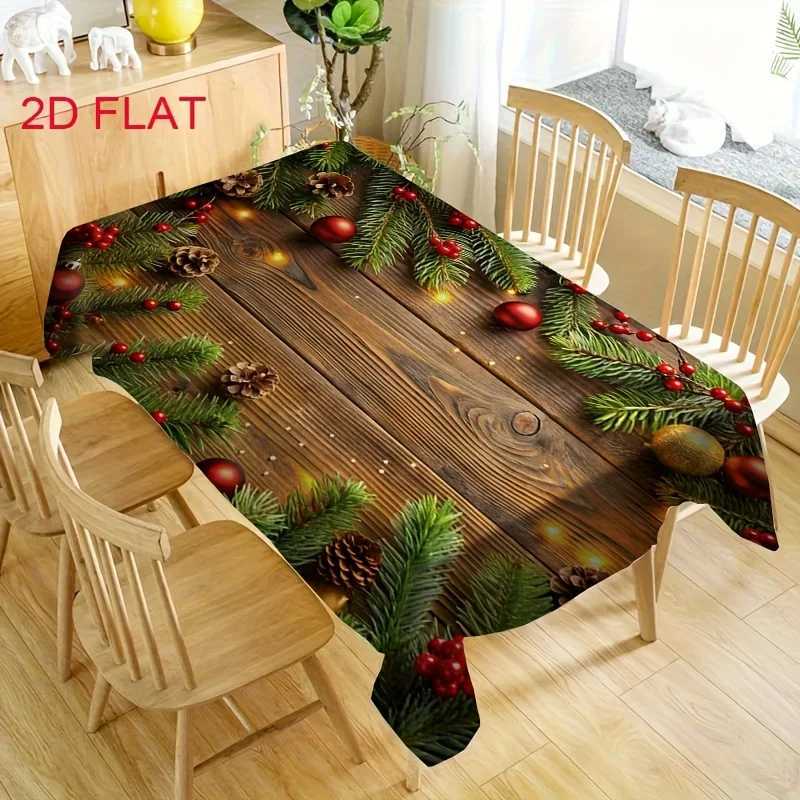 2D Flat 1Pc Christmas Tablecloth with Pine Cone Berry Design Durable Polyester Rectangular Dining Decor for Holiday Gatherings M251128
