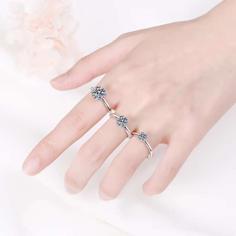 DHCollections 925 Sterling Silver Moissanite Ring Adjustable Open Design Engagement Wedding Jewelry 50pt 1ct 2ct