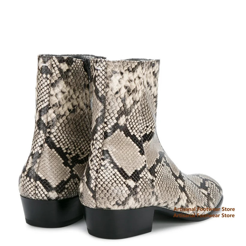 Snake Pattern Chelsea Boots Side Zipper Mens Boots High-Top Mens Leather Booties British Style Handmade In Men Shoes 251126 - view 3