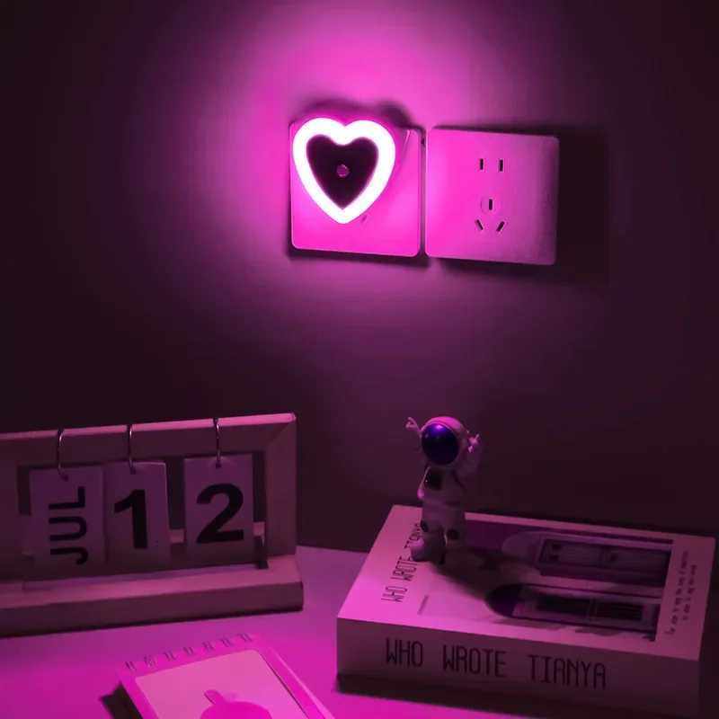LED Mini Night Light EU/US Plug Light Sensor Heart Shape Nights Lamp For Kids Room Bedroom Bedside Aisle Corridor 110V 240V M251128