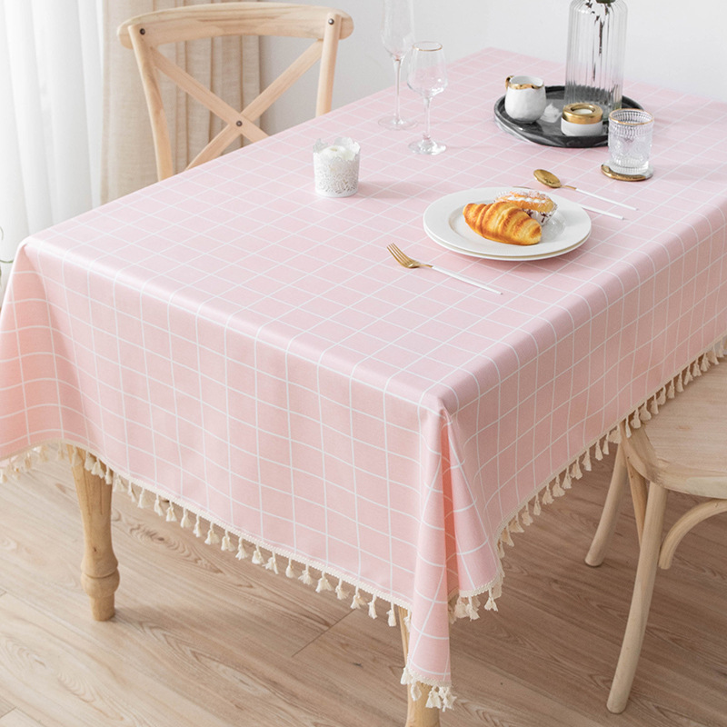 B428 waterproof and oil-proof washable cotton and linen tablecloth solid color dining cloth restaurant coffee table rectangular tassel tablecloth