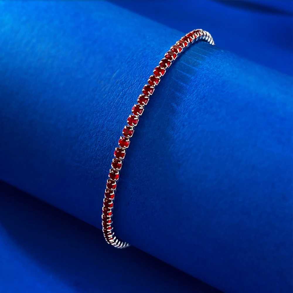 Wong Rain 100 925 Sterling Silver 2MM Round Cut Ruby Gemstone Tennis Chain Bracelets Bangle for Women Fine Jewelry G251128
