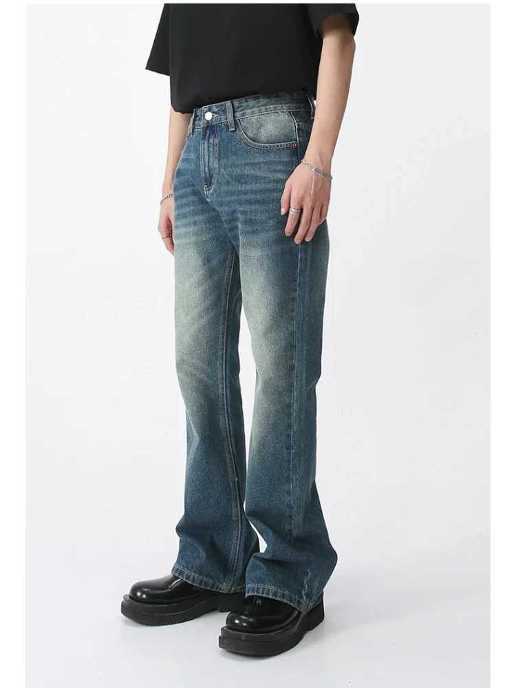 Jeans Denim Pants Men Long Flare Pant Straight Trousers High Waist Casual Regular Pockets Slim Fit Splice Simple Autumn 2024 L251127