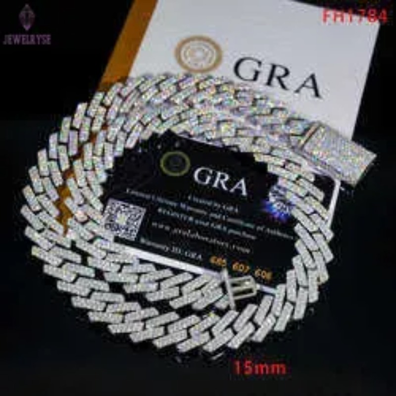 necklace moissanite chain Wholesale price vvs 2 rows miami gold cuban chain 925 sterling silver diamond cuban