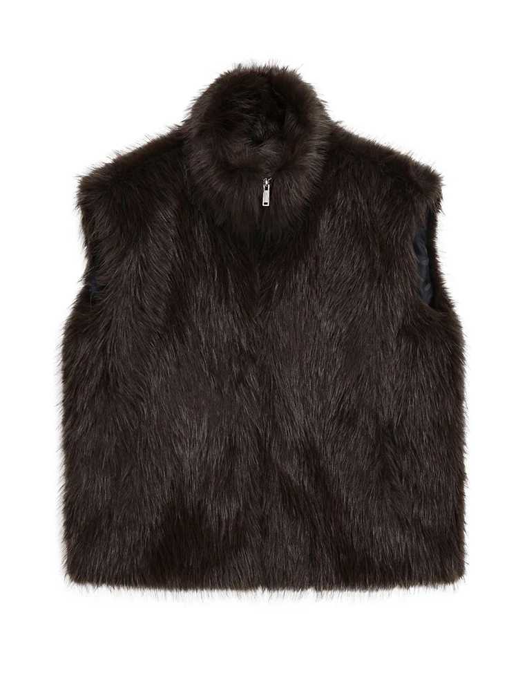 HH Fashion Womens Brown Faux Fur Vest Top 2025 Winter Elegant Female Turtleneck Fluffy Sleeveless Zipper Waistcoat OuterwearT251128