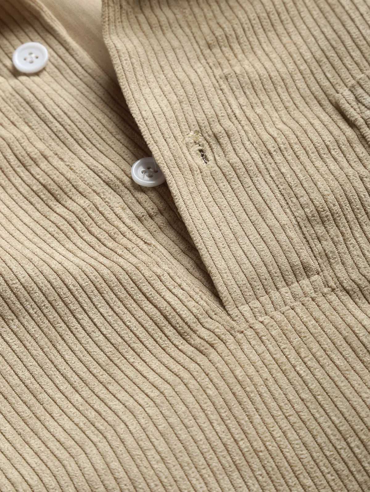 Mens Ribbed Corduroy Long Sleeve Casual Shirt Half Button Collared Outfits Plain Top with Pocket Fall Winter Shirts PulloverW251128