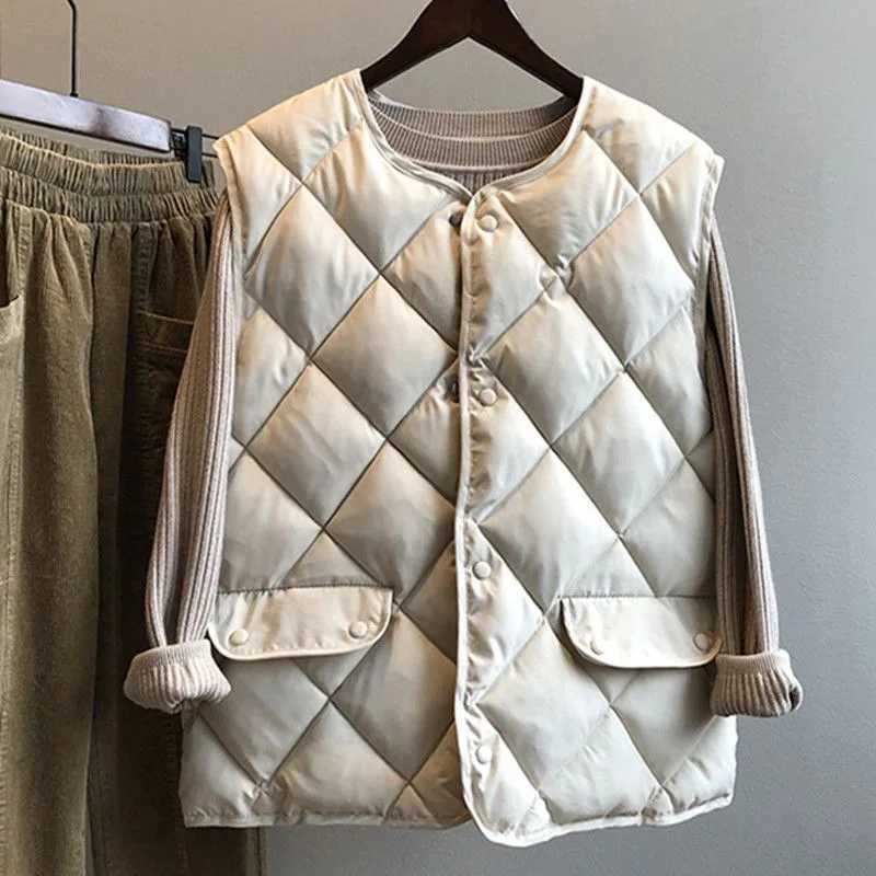 Women Autumn Winter Quilted Cotton Vest Sleeveless O-neck Loose Padded Waistvest Single Breasted Casual Ultralight Portable VestT251128