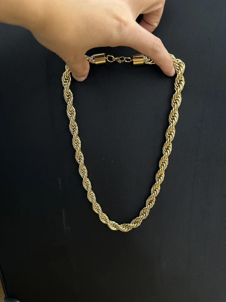 Adixyn Jewelry Gold Color Plated 12mm Wideth 60cm 70cm Length Big Rope Necklace For Men Women Guaantee Hiphop Chain 250427