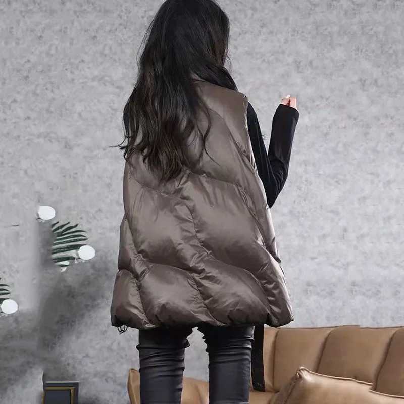 New Winter Down Cotton Vest Women Loose Solid Sleeveless Jacket Coat Female Warm Vests Autumn Lightweight Waistcoat Brown BlackT251128