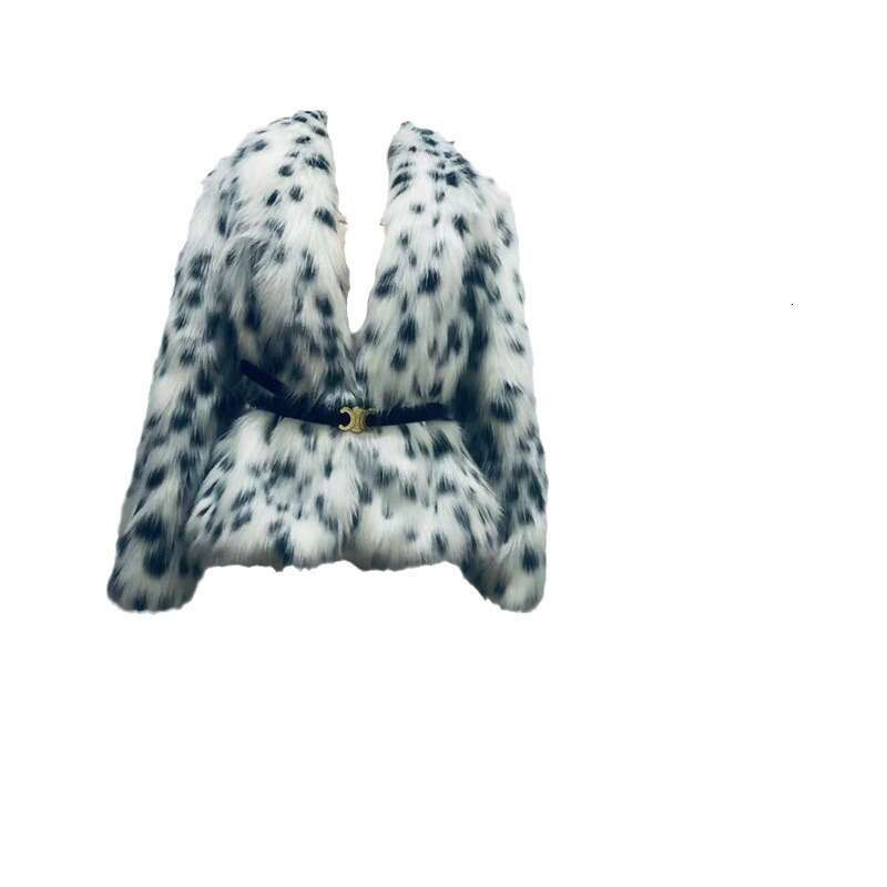 Mid-Length Long Sleeve Leopard Print Faux Fox Fur Women's Coat