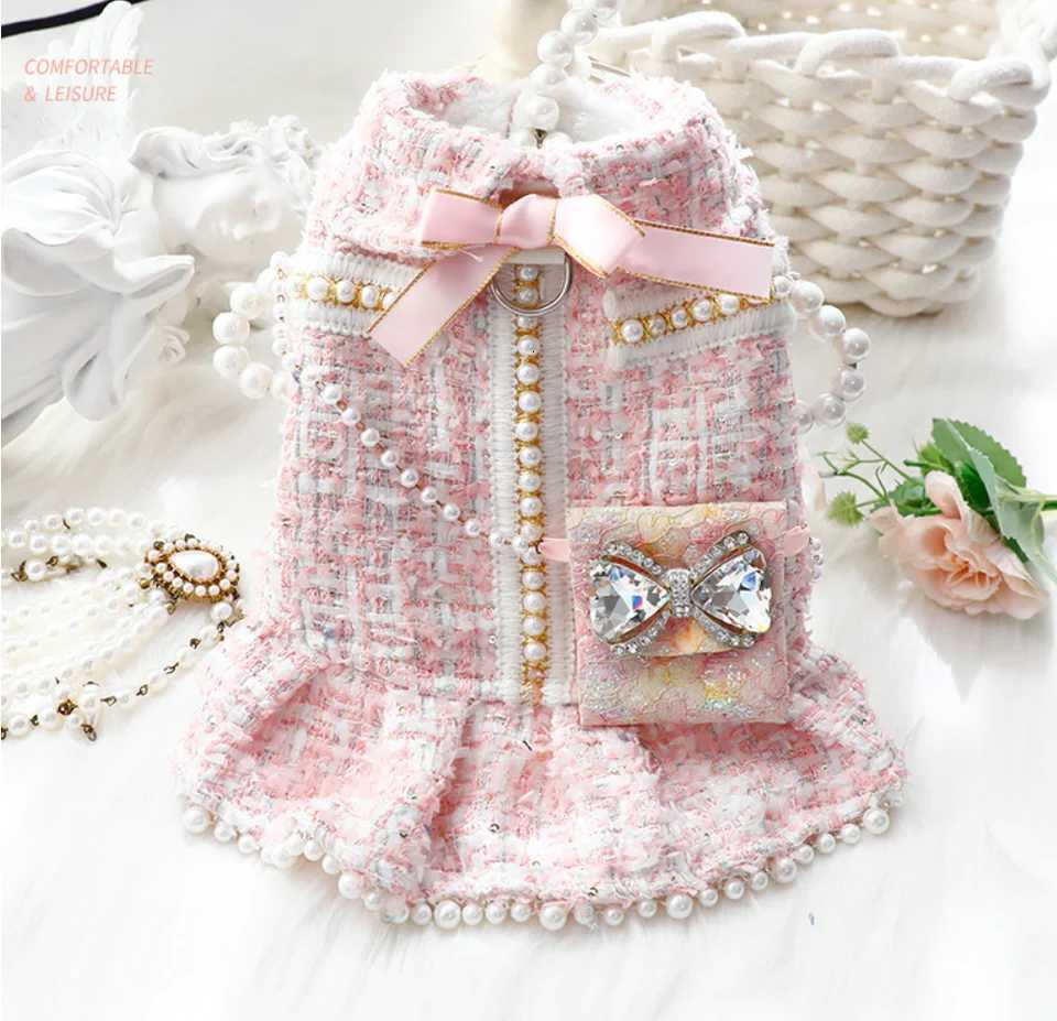 Pink Pearl Luxury CLASSic Design Pet Clothes Winter Small Dog Dress With Snack Bag M251128