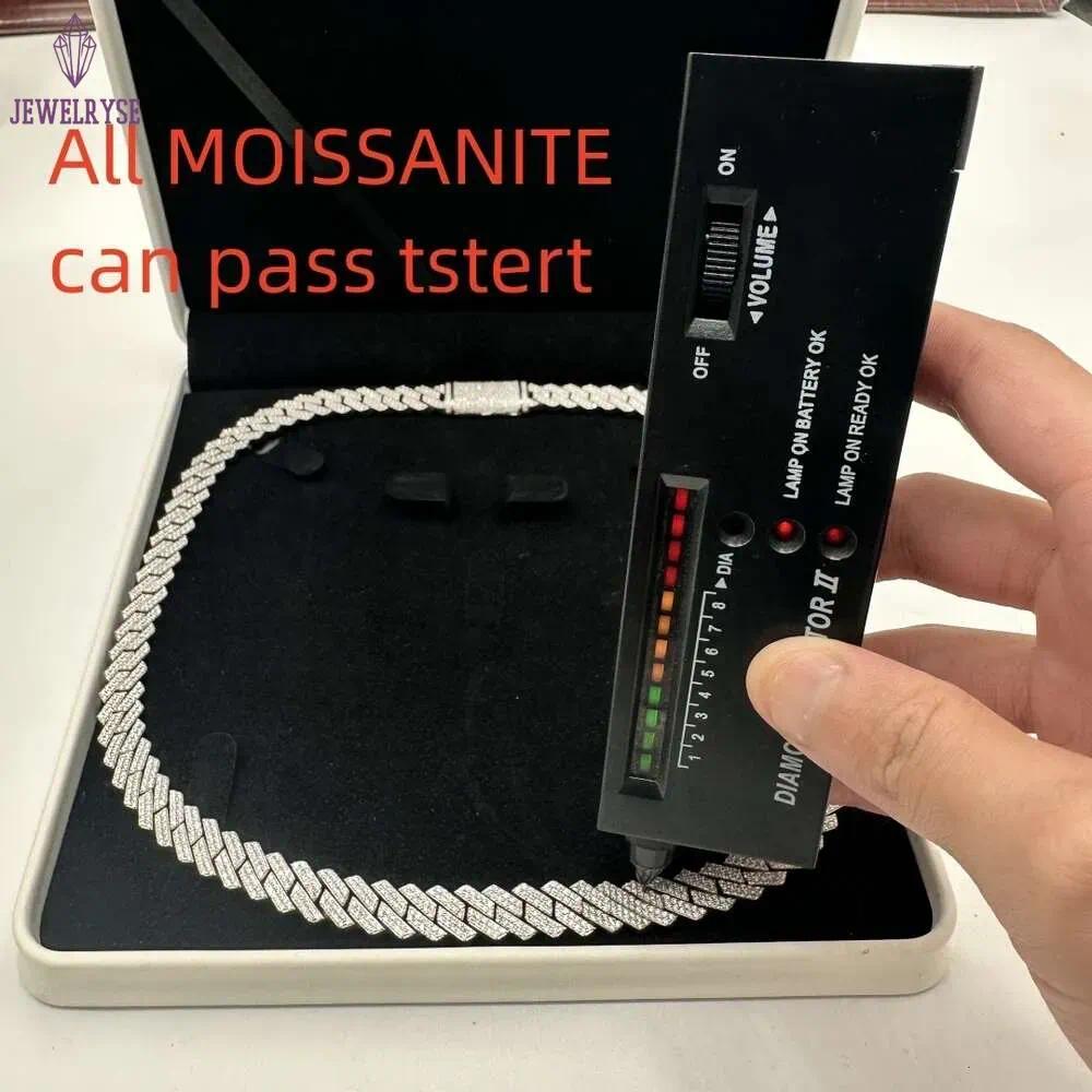 necklace moissanite chain 15mm Baguette Chain Hip Hop VVS Diamond Moissanite Baguette Cuban Link Chain Moissanite 925 Silver Jewelry Box