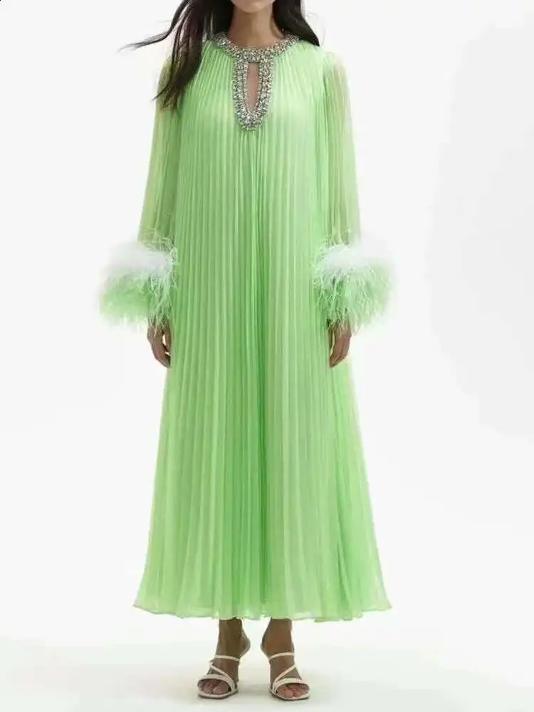 IEQJ pleated feather diamond patchwork womens long sleeved loose elegant dress clothing 36A2956 250427 - view 4