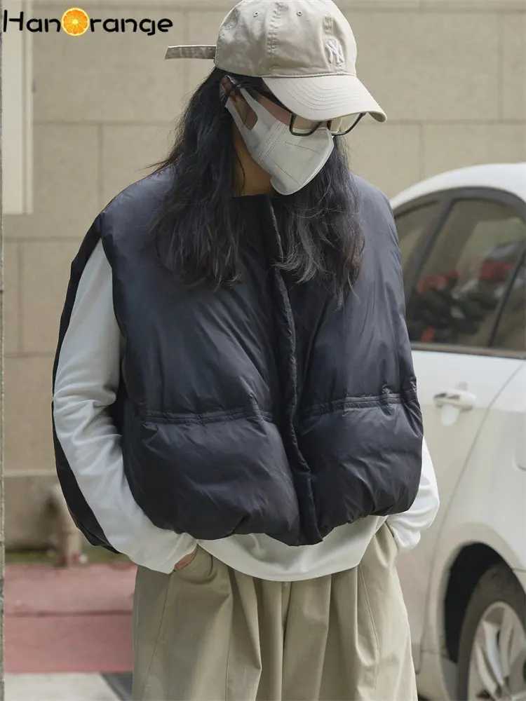 HanOrange 2024 Autumn Winter O-neck Vest Women Loose Profile Fluffy Warm Sleeveless Top Jacket Female Black/Blue/Light ApricotT251128