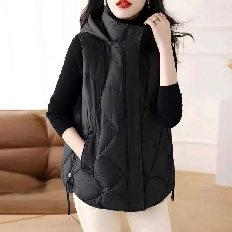 2025 New Autumn Winter Oversized Cotton Vests Sleeveless Coat Women Hooded Waistcoat Puffer Parkas Warm Down Cotton OutwearT251128