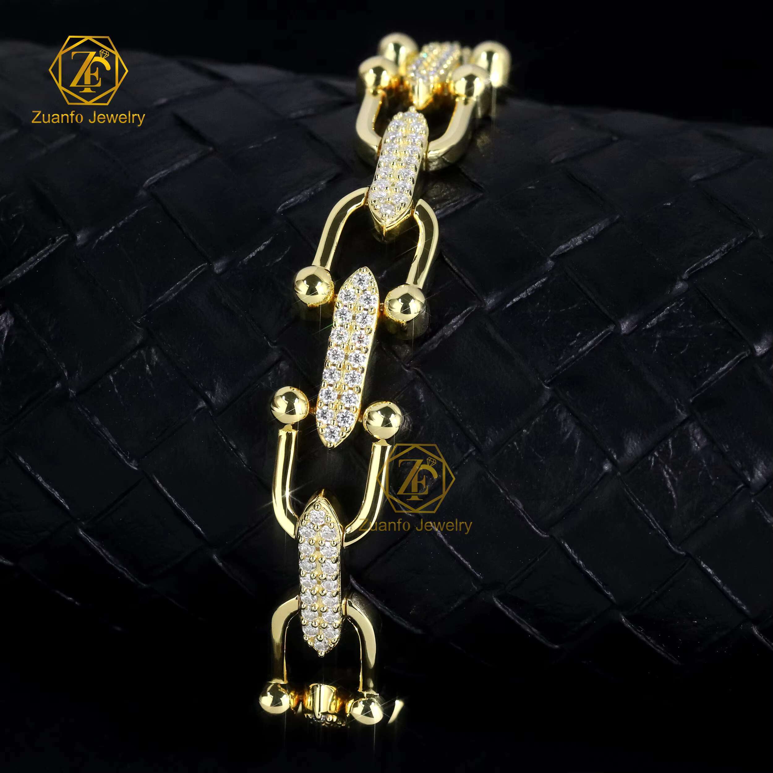 Luxury Jewelry S925 18K Yellow Gold Plated 6.5inches Moissanite U-Shape Link Bracelet for Women