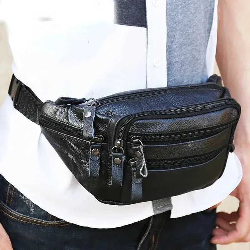 Large Capacity Waterproof Real Genuine Leather Mens Waist Bag Cowhide Male Zipper Site Workers Travel Leisure Phone Chest BagT251128
