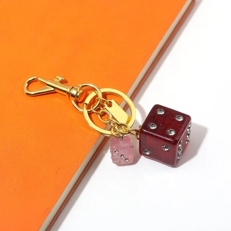 Fashion Red Dice Resin Diamond Studded Keychain Student Ladies Jewelry Bag Gift Pendant Keyring Accessories Storage Pendant 250428
