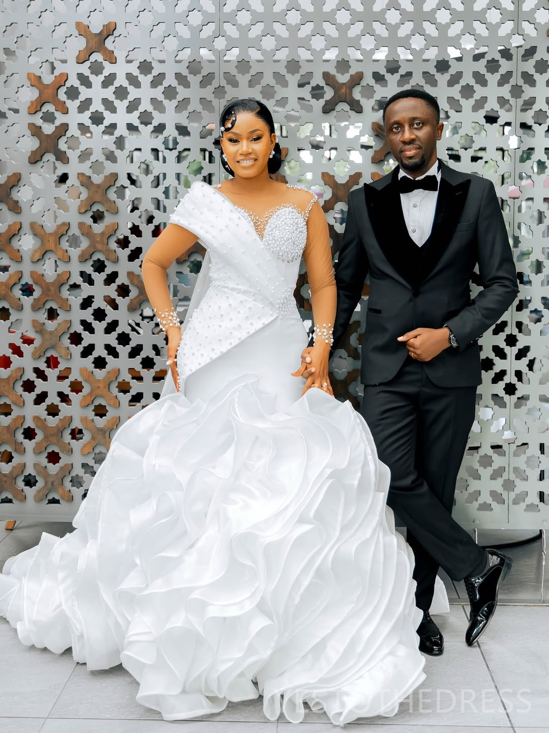 2026 Plus Size Wedding Dress For Bride Mermaid Wedding Gowns Illusion Sheer Neck Long Sleeves Pearls Tulle Tiers Organza Bridal Dresses For Black Afri