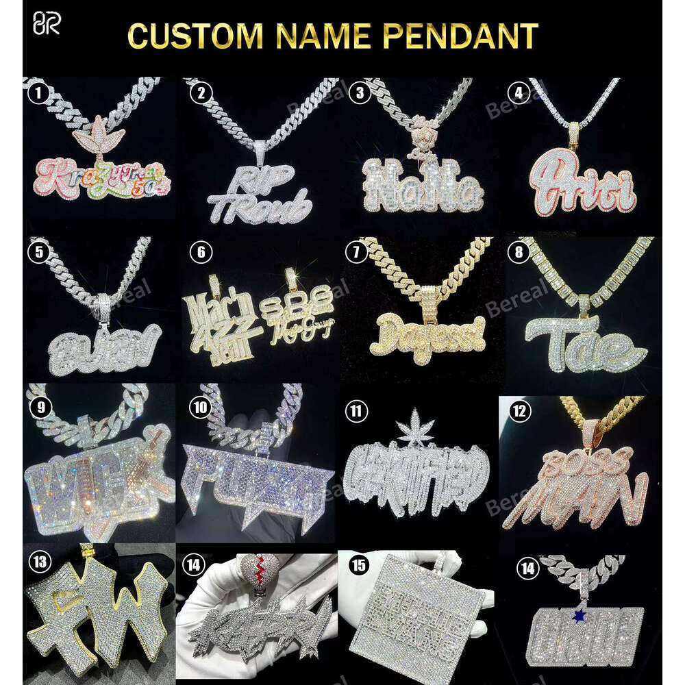Customized Silicon Stone No. 3 Hip-Hop Style Long Stick Bread Cut 925 Silver Vvs Moissanite Iced Pendant Fine Jewelry