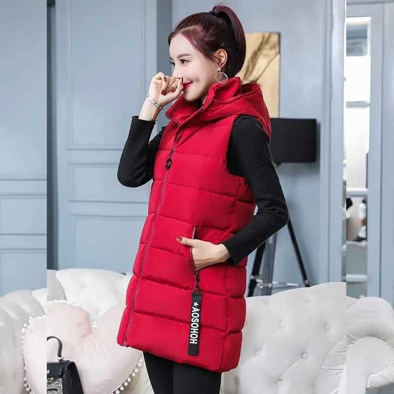 2025 new Down Cotton Vest Women Autumn Winter Hooded Puffer Parkas Long Sleeveless Coat Female loose Warm Waistcoat tideT251128