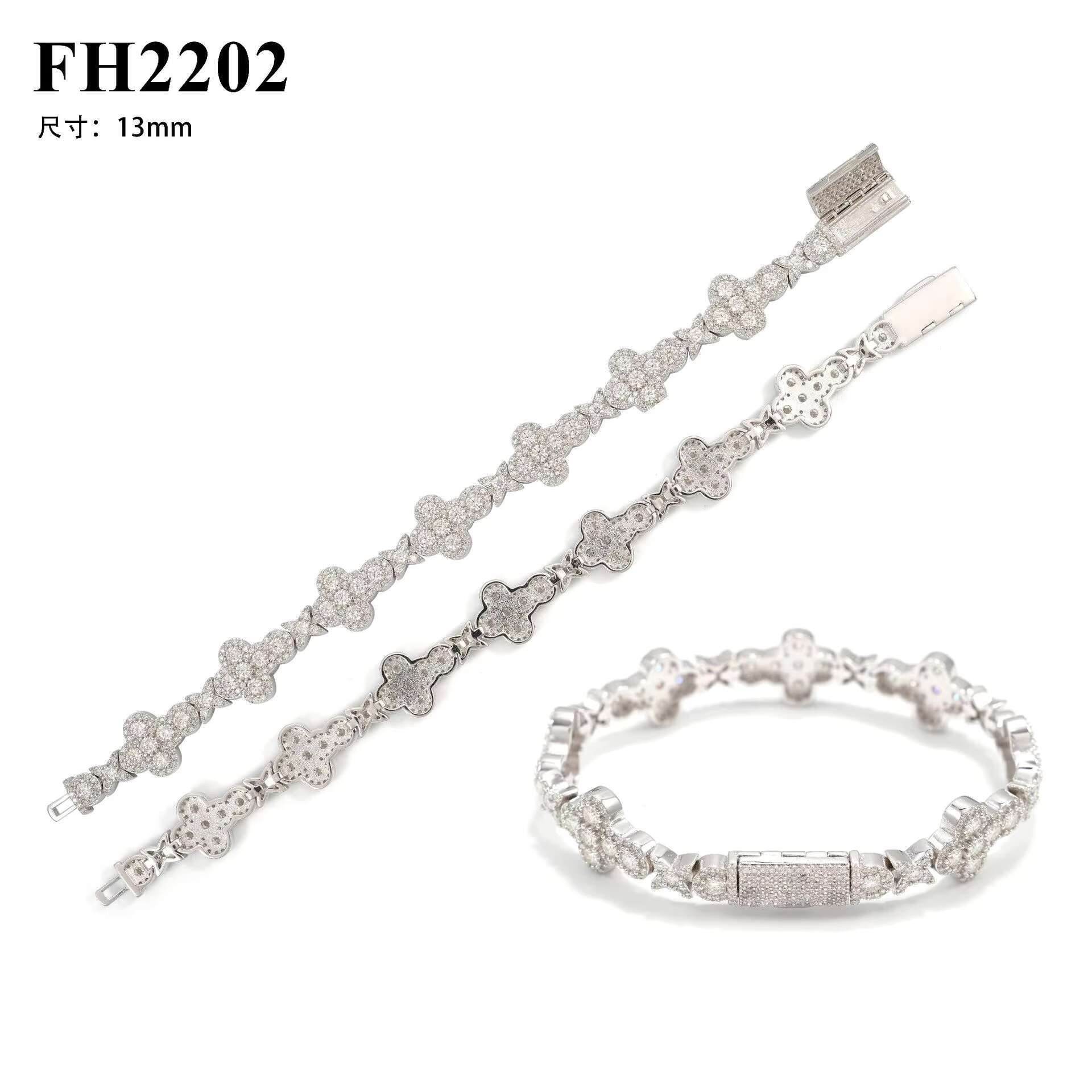 Hot 10/13mm 925 Sterling Silver Moissanite Bracelet for Men Women Cross-Border Hip Hop Style Cross Trendy Personalized Jewelry