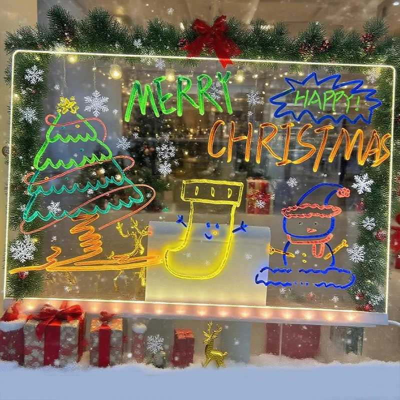 LED Note Board with Night Light Colorful 7 Pens DIY Acrylic Message Board Children Drawing Board For Birthday Gifts New Year M251128
