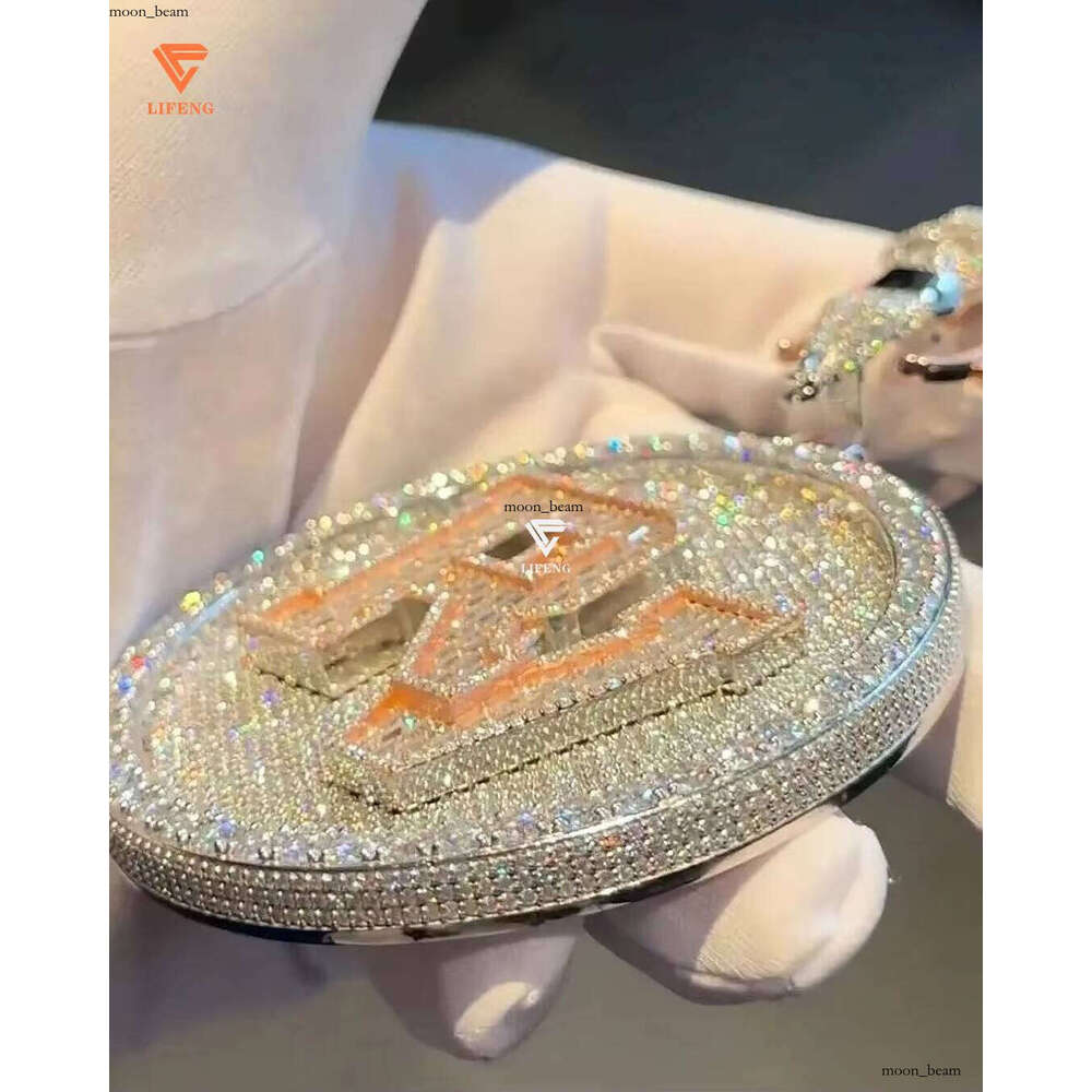 Lifeng Jewelry Iced Two-tone Hiphop Pendant Baguette VVS Moissanite Sterling Sier Charm