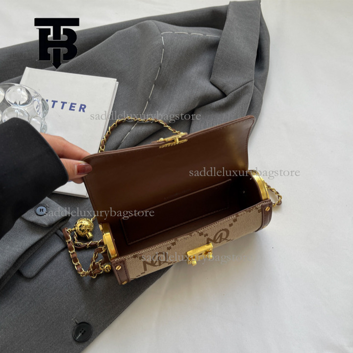 TB BHULAMTE Designer Women's Cylindrical Handbag Fashion Chain Retro Phone Bag Letter Printed Single Shoulder Crossbody Bag Mini Casual Small Bag