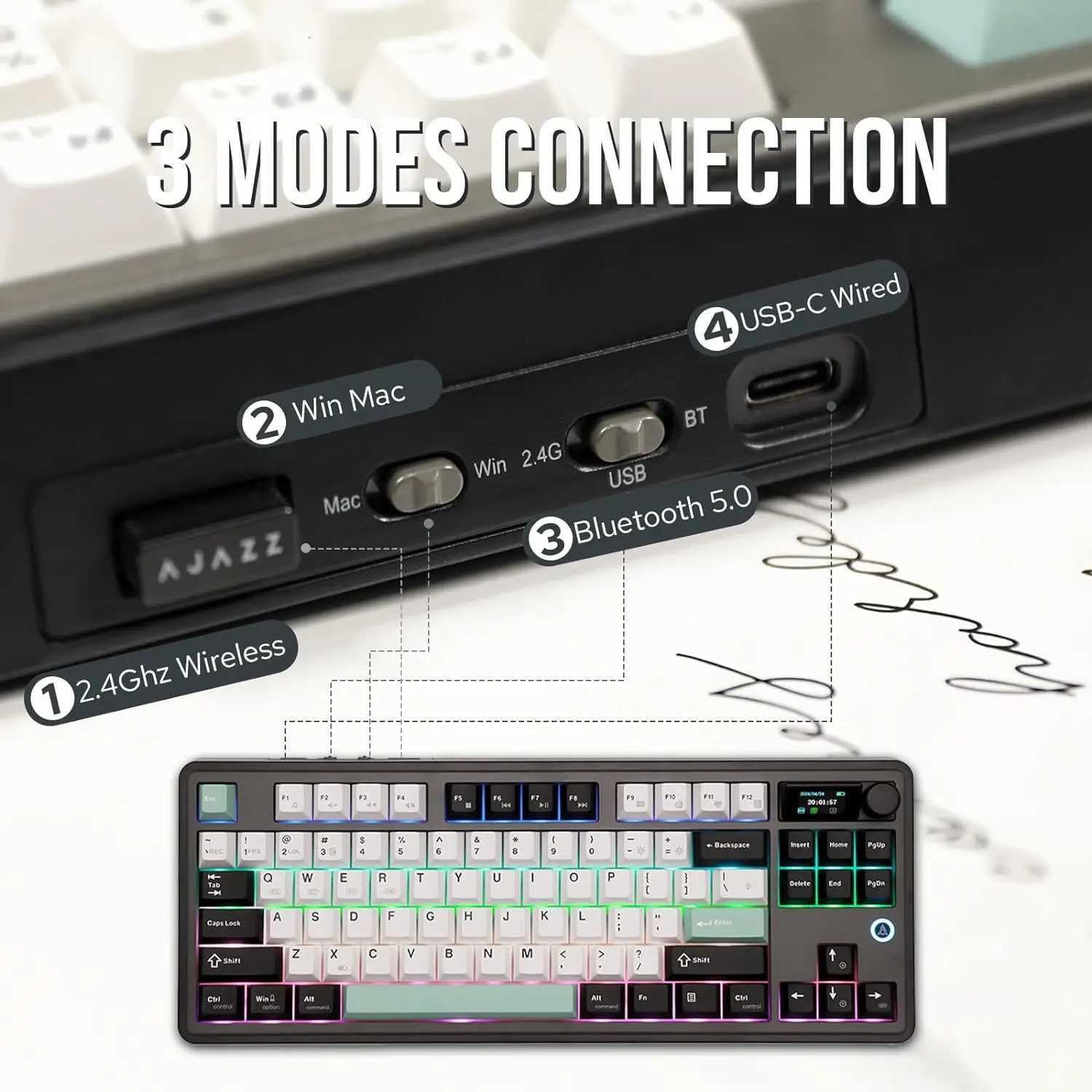 Ajazz AK870 Tri-mode Gaming Mechanical Keyboard Hot Swap RGB Wired/ /Wireless Gamer Keyboard Gasket For Laptop TabletM251128