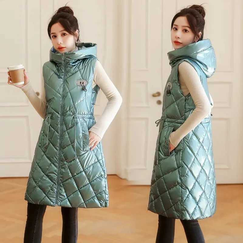 Autumn Winter Women Sleeveless Waistcoat Warm Puffer Jacket Ultra Light Mid Long Down Cotton Vest New Female Outwear Casual TopsT251128