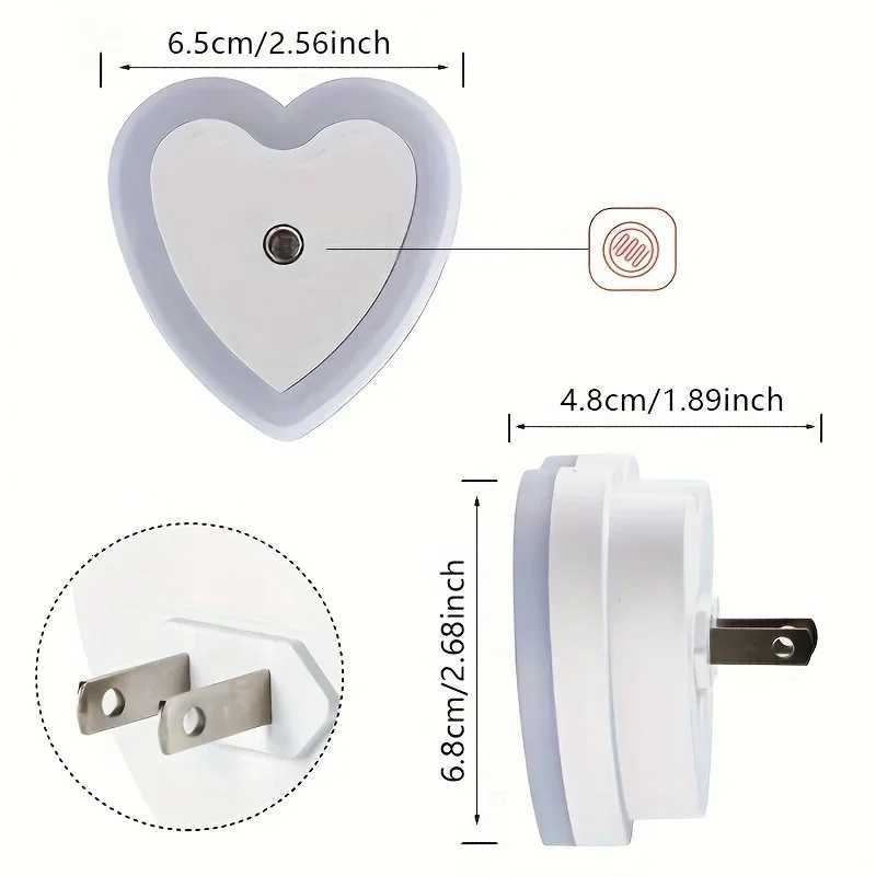 LED Mini Night Light EU/US Plug Light Sensor Heart Shape Nights Lamp For Kids Room Bedroom Bedside Aisle Corridor 110V 240V M251128