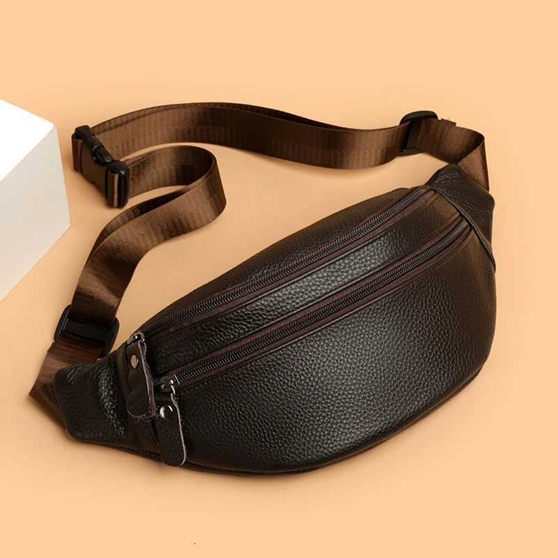 Minimalist Solid Color Genuine Leather Waist Bags for Men Women Vintage Pebbled Texture Crossbody Chest Pack Luxury Funny BagT251128