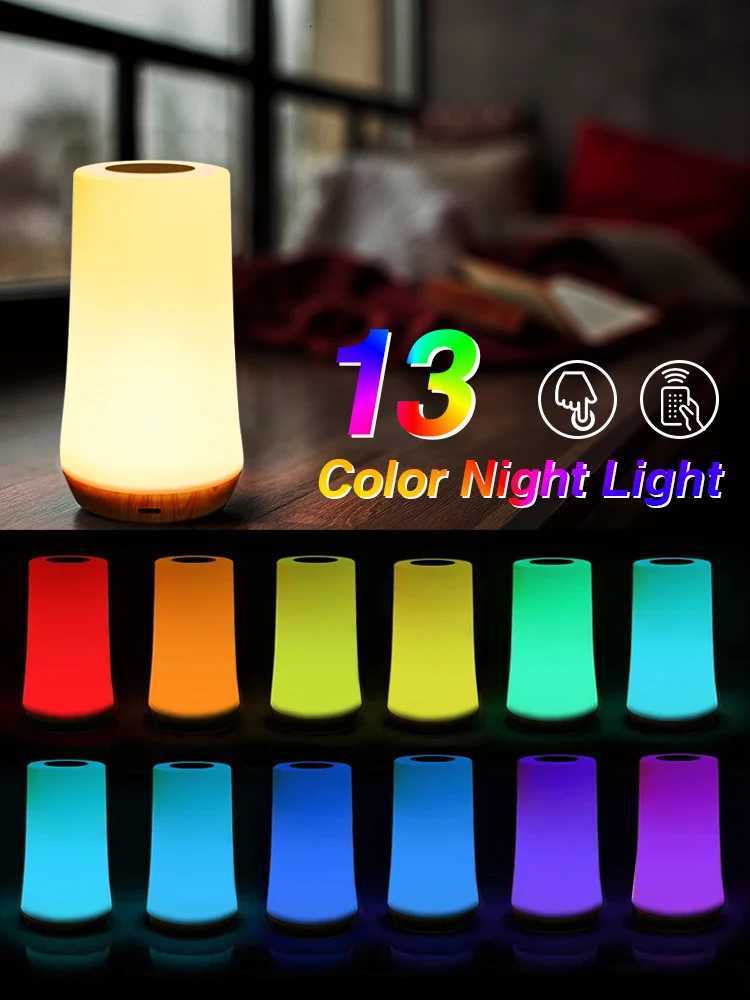 GGbingo LED Night Light 13 Color Changing RGB Table Lamp Remote Control Touch Rechargeable RGB Night Lamp Dimmable Bedside Light M251128