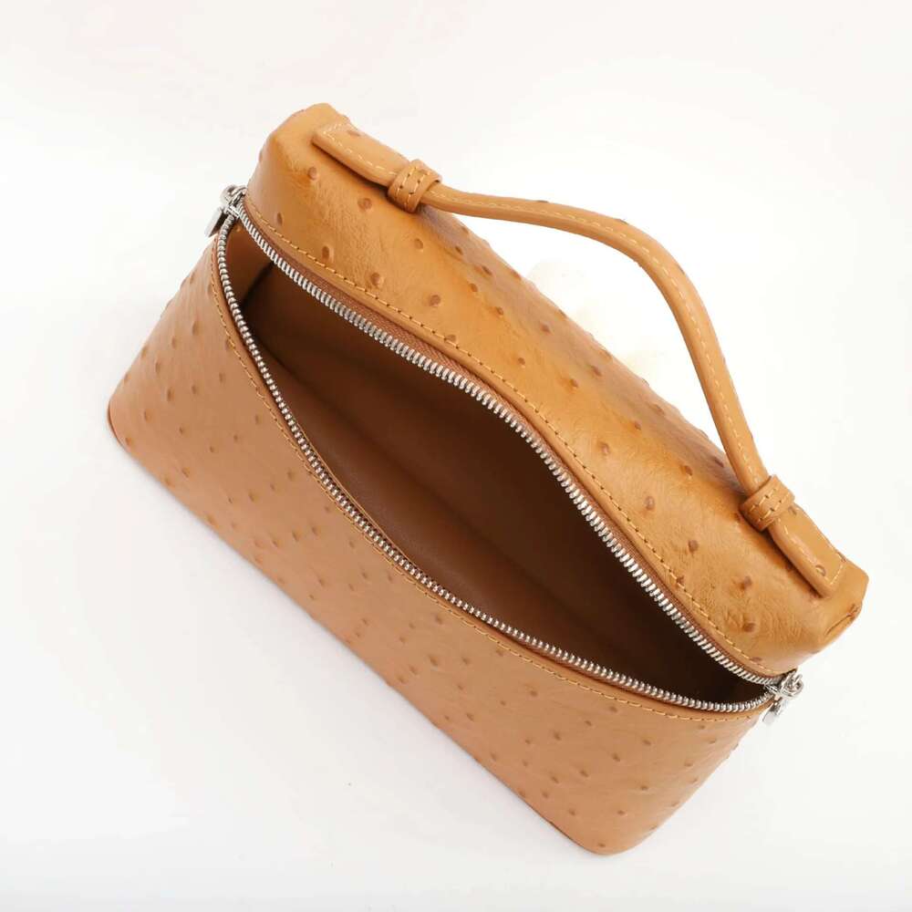 The Ostrich Print Small Square Fashion Simple Single Shoulder Crossbody Head Layer Cowhide Handbag Women's Makeup Bag