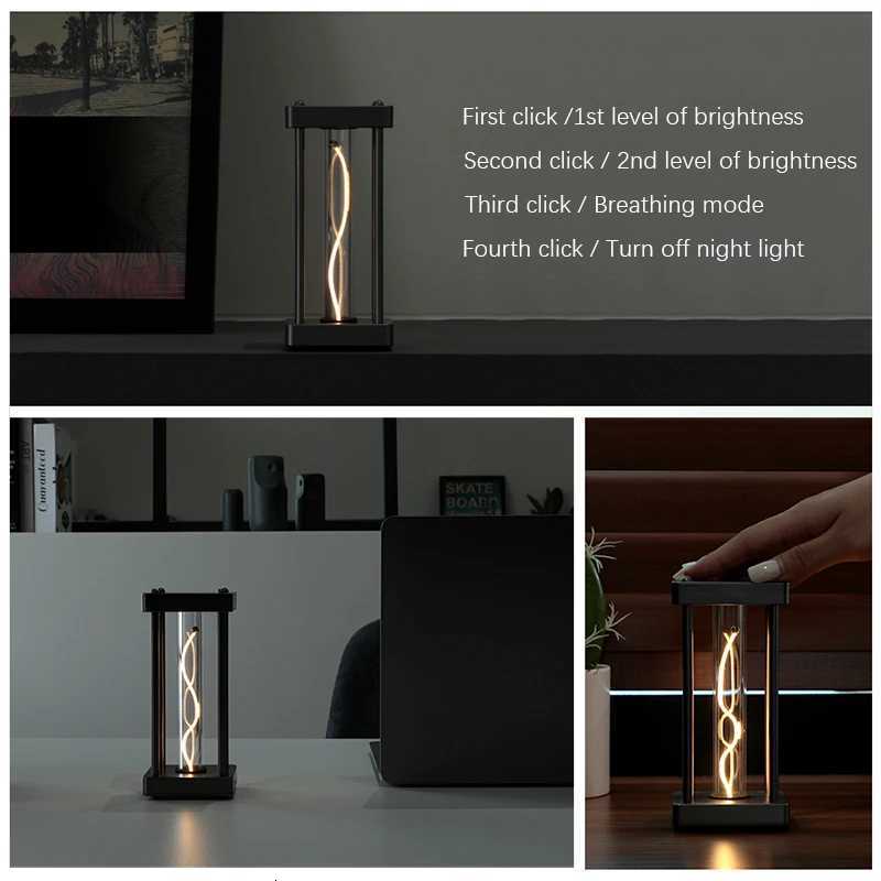 LED Touch Switch Square Quantum Night Light Square Wire Table Lamp Bedroom Bedside Study Reading Eye Care Type-C Decor M251128