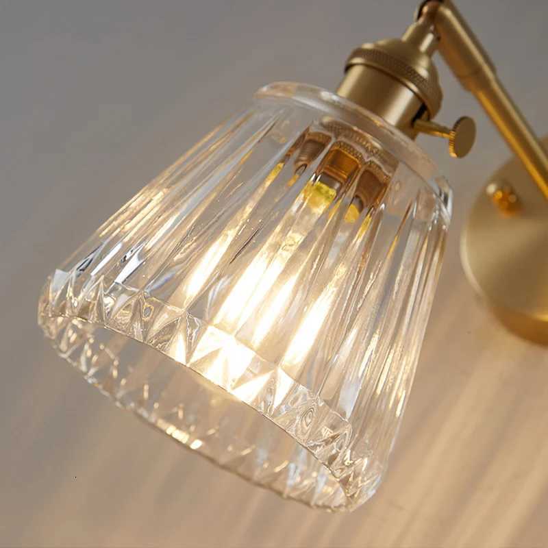 Nordic modern simple light luxury brass glass wall lamp Japanese retro living room bedroom headboard bathroom mirror headlight M251128