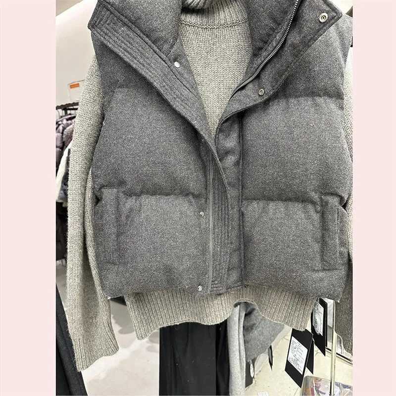 LadiesNew Short Stand-up Collar Down Cotton Vest Jacket Casual Wear Vest Design Sense Womens Cotton Vest Single-Breasted JacketT251128