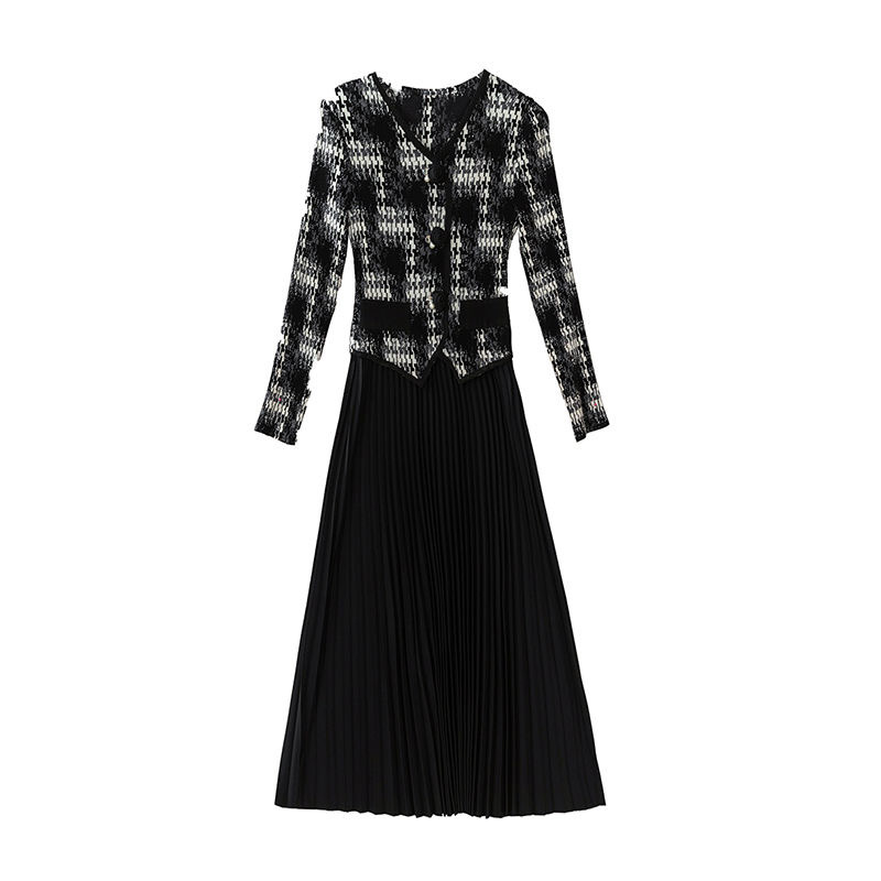 Pleated 2025 large size women's early spring new fashion temperament v-neck waist slimming dress D02310