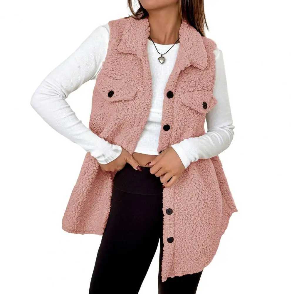 Women Polyester Vest Jacket Skin-friendly Women Vest Cozy Sherpa Vest for Women Oversized Fuzzy Fleece Jacket with Button DownT251128