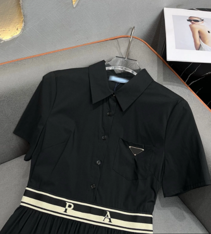 2025 Womens Casual Dresses Fashion Suit Pleated Dress Double-breasted Suits Elegant Women Long Sleeves Dresses Summer Classic Print Dress 23ss
