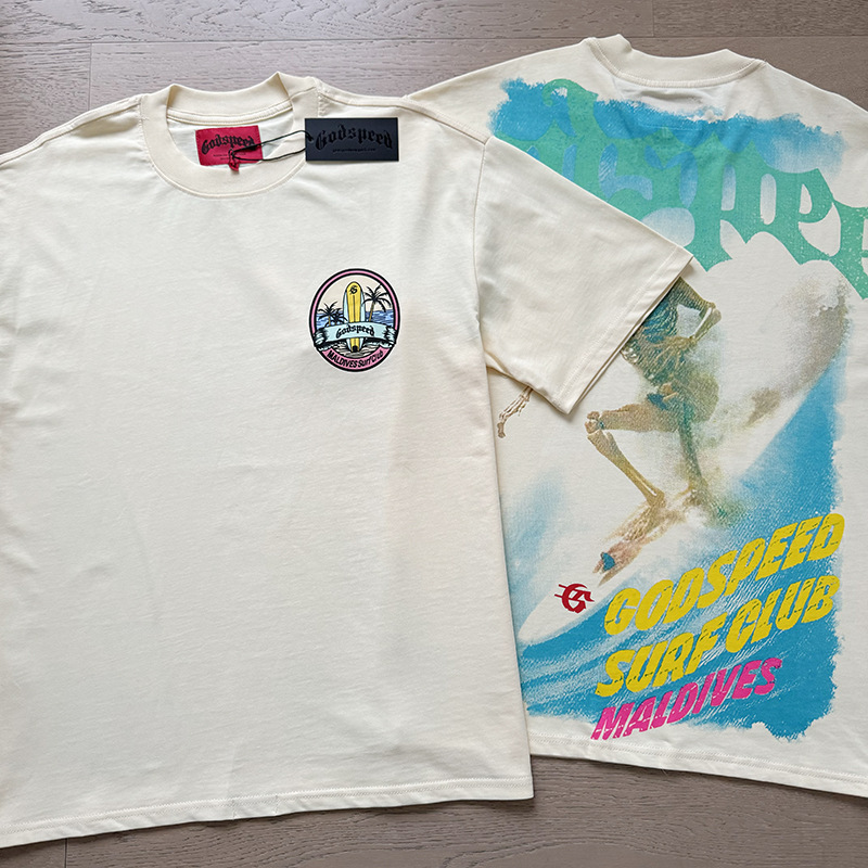 Letter Skull Flowers Print Godspeed T-Shirts American Streetwear Fashion Hip Hop Vintage Men Women Couple Short Sleeve Tops