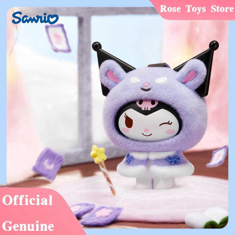 Sanrio Genuine Small Cloak Series Flocking Blind Box Trendy Toy Kuromi Kt Flocked Keychain Face Changing Mystery Box Girl Gift H2512171