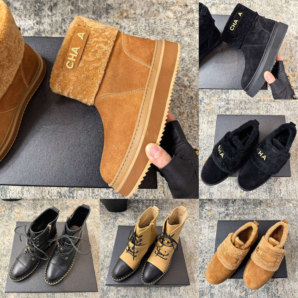 top luxury Ankle Boots Short Boots Designer Shoe Woman Round Toe Thick Sole flat Suede leather Shearling Wool Warm snow boot Martin boots knight boots fashion shoes