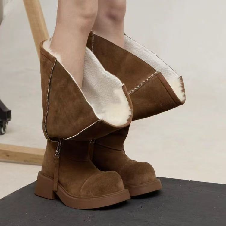 Christmas Gift Winter New Style Retro Style Long tube Snow Boots Loose Wool Lining Warm Boots Trendy Hot Girl Designer Shoes Fashion Luxury Shoes