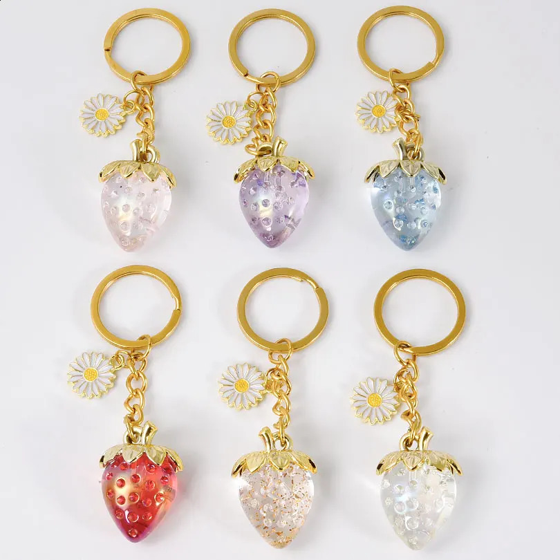 1pc 3D Strawberry Keychain Keyring Stylish Pendant Keychains Flower Keyrings Ornament Backpack Pendants Gift For Fashion Jewelry 250428