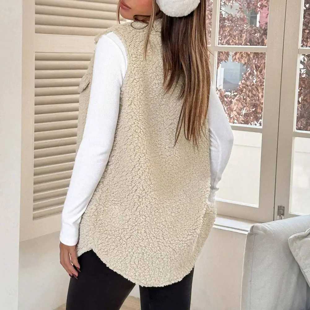 Women Polyester Vest Jacket Skin-friendly Women Vest Cozy Sherpa Vest for Women Oversized Fuzzy Fleece Jacket with Button DownT251128